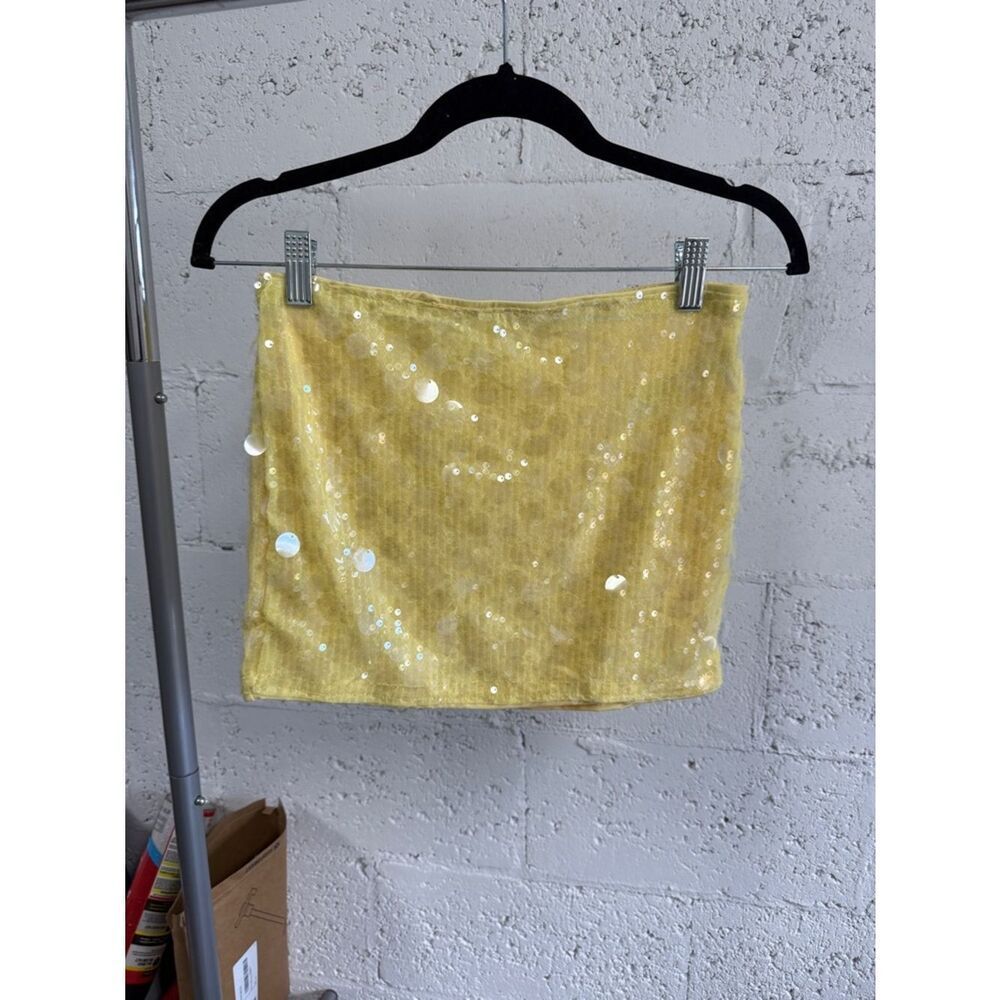 Sequin Mini Skirt in Yellow - BRAND NEW - Size XS Stretch - Large Sequins